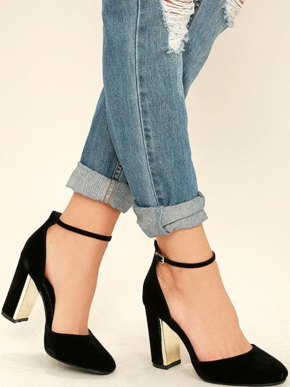 Lulus Laura Black Velvet Ankle Strap Heels - Women's Size 8.5 M